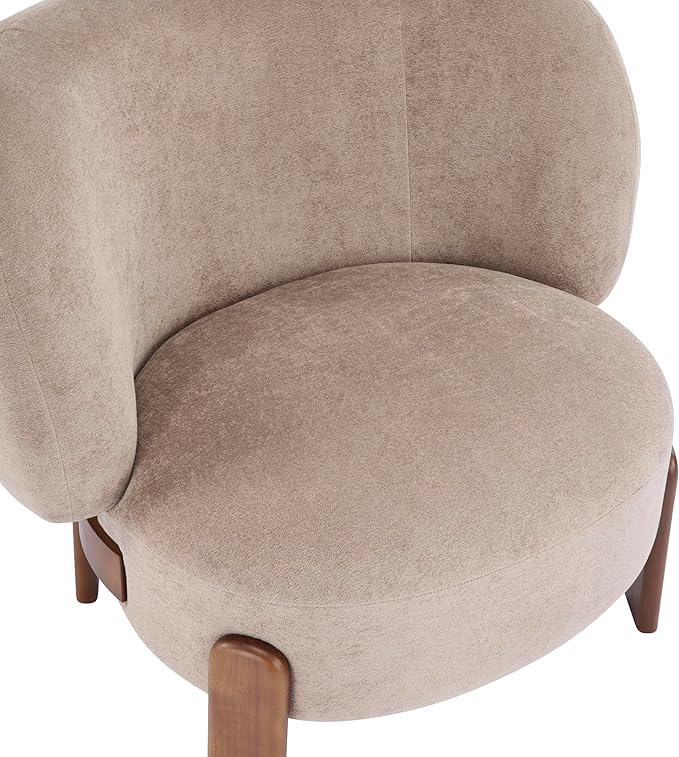 Christopher Knight Home Lily Solid Wood Wingback Accent Chair Fabric Upholstered Club Chair Curved Backrest Single Sofa Comfy Reading Lounge Chair for Living Room Soft Cushion Seating Light Brown