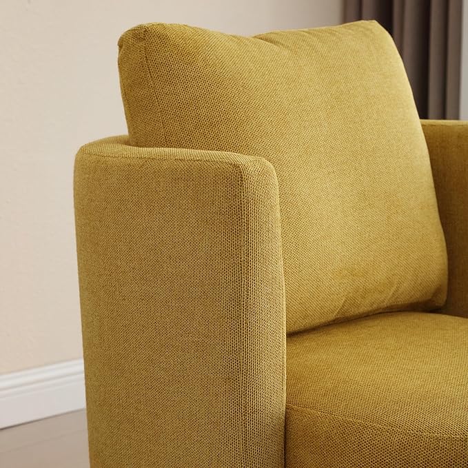 30.7 Wide Accent Chair with Ottoman Armchair Upholstered Reading Chair Single Sofa with Wooden Leg and Throw Pillow for Living Room Bedroom Dorm Room Office Mustard Polyester Blend