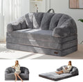 MAXYOYO Folding Sofa Bed 2 in 1 Convertible Sofa to Lounger Comfy Loveseat Bean Bag Chair for Adults Floor Sleeper Couch with Handle Faux Fur Couch Bed for Living Room Bedroom Grey Loveseat