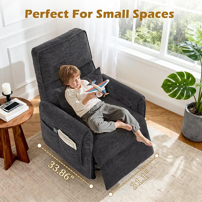 Power Recliner Chair Small Recliners for Small Spaces Electric Recliner Chairs for Adults with Memory Function Reclining Chair with Remote Pillow and Side Pockets Living Room Chenille
