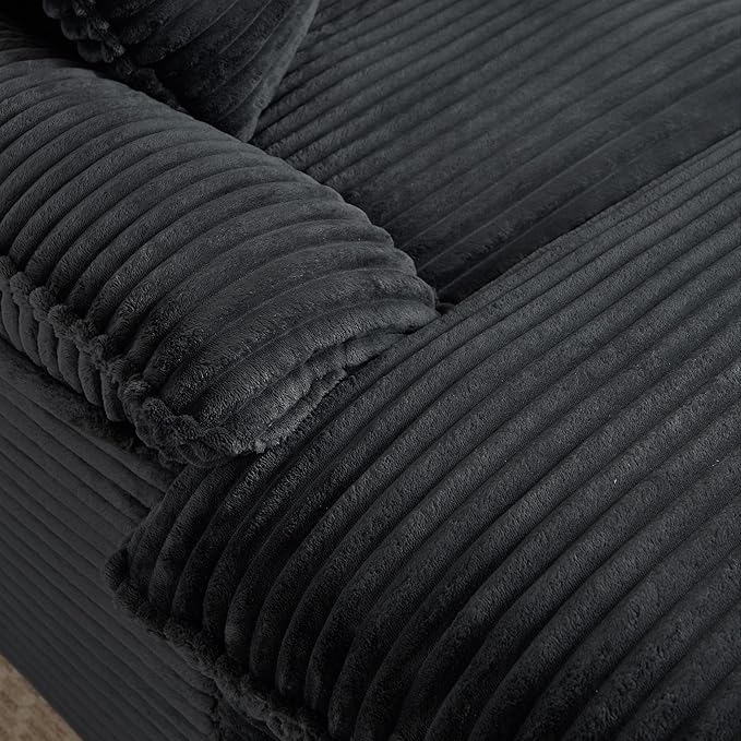 70 Inch Corduroy Chaise Lounge Indoor - Oversized Convertible Sofa with Ottoman &amp Throw PillowsNo Assembly for Living Room &amp Small SpacesDark Grey