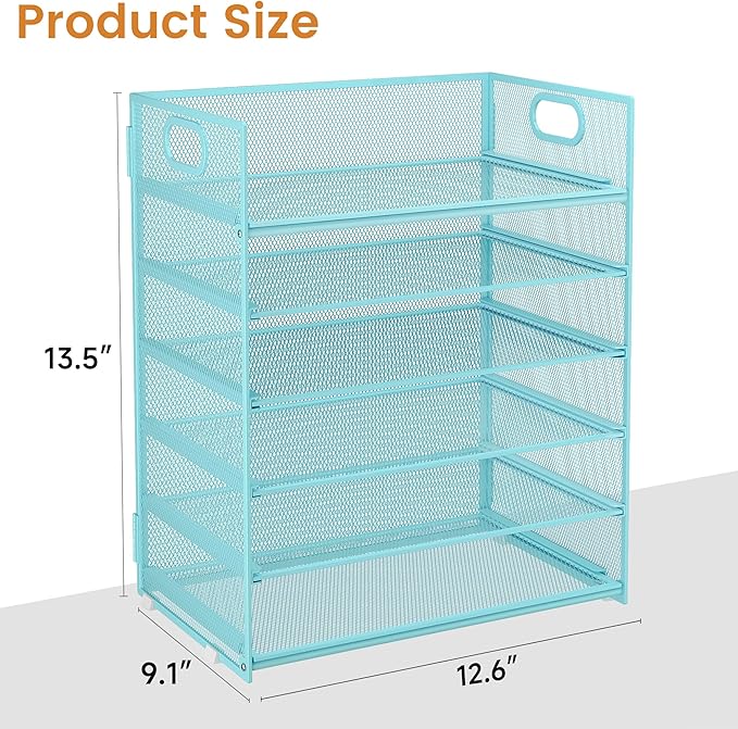 Subekyu 6-Tier Desk Paper Organizer Desktop File Letter Tray with Handle Document Sorter and Accessories Holder for Office Home and School Workspace Organizers Blue-2 Pack