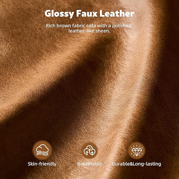 114 Leather Sectional Couch with Comfy Chaise Boneless L Shape Sofa with Deep Seat Minimalist Modular Couches Sleeper for Living Room LoungeBrown