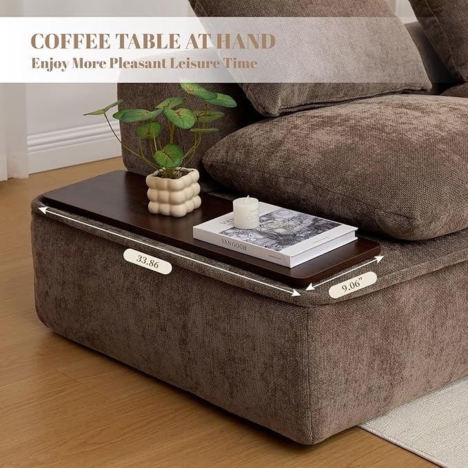 119 Oversized Cloud Modular Chenille Sectional Sofa with 2 Coffee Table Trays 4 Seat Couch Sectional Large Sectional Couches for Living Room Coffee