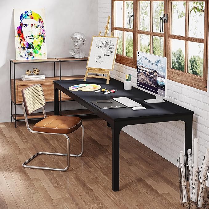 Tribesigns 2-Person Home Office Desk 78.7 Extra Long Computer Desk Double Workstation for Home Office Work Desk for Two People (Black)
