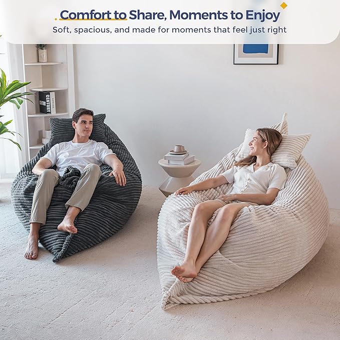 MAXYOYO Giant Bean Bag Chair with Pillow 3 in 1 Convertible Bean Bag Chair for Adults with Washable Cover Removable Floor Cushion Stuffed Floor Lounger for Living Room Bedroom Dark Grey Queen
