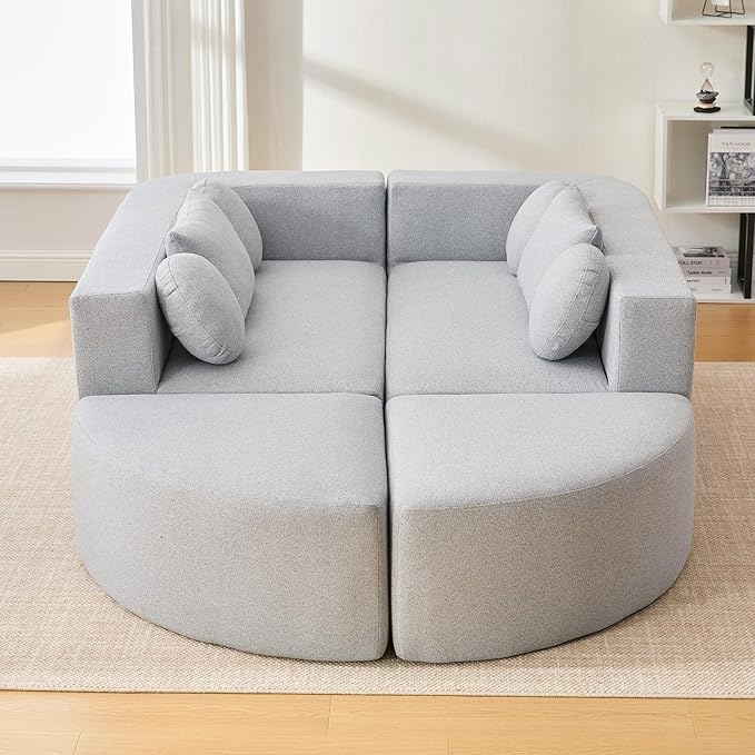 Boneless Couch Modular Sectional Sofa 114.9 Free-Combined Sofa Couch Sofa Bed Compression Sofa with Deep Seating and Curved Design for Living Room (Grey#20)