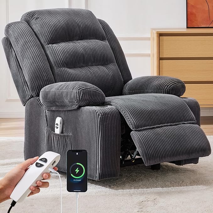 Power Recliner Chair with Cup Holders Electric Recliner Chair for Adults Living Room Reclining Chair Home Theater Seating Lounge Chair (2 Stripe Gray)