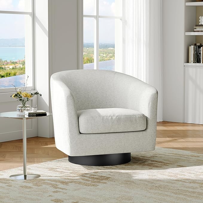 Swivel Barrel Accent Chair Modern Round Chenille Fabric Arm Chair for Living Room Bedroom Comfy Club Reading Chairs for Adults（Chenille Fabric Beige Set of 1