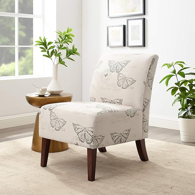 Linon Butterfly Dark Espresso Linen Lily Chair 21.5 W x 29.5 D x 31.5 H