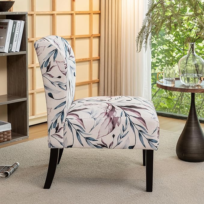 Roundhill Furniture Capa Print Fabric Armless Contemporary Accent Chair Purple Floral