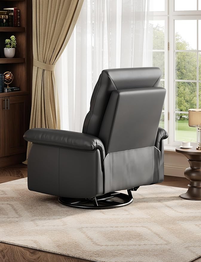 GAOMON Swivel Rocking Recliner Chair Manual Leather Recliner Glider with Lumbar Support &amp Padded Armrest Comfortable Rocker Nursery Single Sofa for Living Room and Bedroom (Black)