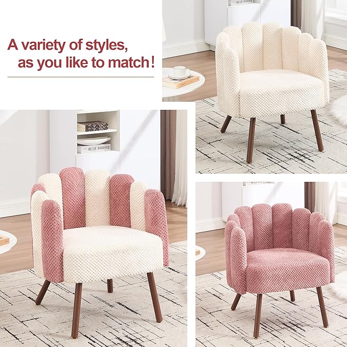 Okeysen Petal Vanity Chair Cute Chair Velvet Accent Chairs with Wood Leg Mid Century Reading Chair Armchair for Living Room Bedroom Vanity &amp Makeup Room.