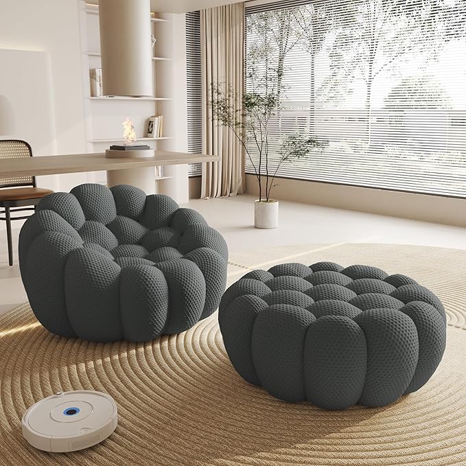 WJShome Modular Sectional SofaBubble Couch Set1 Seater+ OttomanModern Upholstered Bean Bag Sofa Couch Mesh Fabric Lazy Floor Chair Living Roon Sets (Dark Gray)