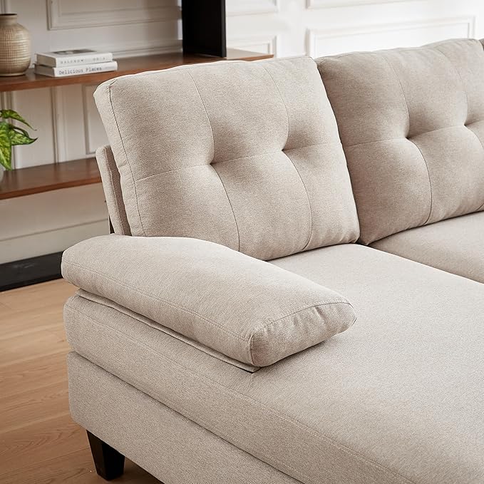111 Modern U Shape Convertible Sectional Sofa Couch Polyester Fiber Sleeper Couch with Double Chaise and Portable Armrest 4 Seat Sofa Set for Living Room Apartment Office Beige