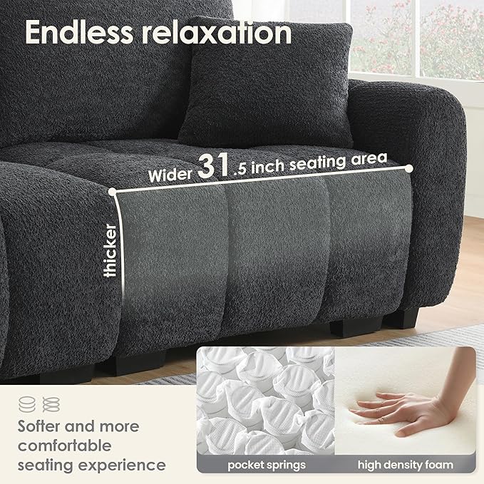 Oversized Modular Sectional SofaGifts for Women MenL Shaped Sectional Couches for Apartment110 inch 4 Seat Modular Couch with Movable OttomanBoucleBlack