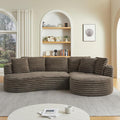 Modern Curved Boneless Sectional Sofa Oversized Minimalist L-Shape Corduroy Sponge Sofa with Round Chaise Comfy Sleeper Couch for Living Room Apartment Reception Spaces 4 Seat Brown Right Chaise
