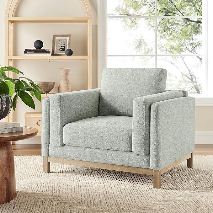 Modway Roscoe Fabric Armchair in Mist - Comfortable Deep Seat Accent Chair with Arms for Living Room or Bedroom