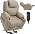 Power Lift Chair with Massage &amp Heat Electric Recliner Chairs for Adults Remote Control Sofa for Living Room Standing Assistance USB Ports Stainless Steel Cup Holders (Chenille Khaki)
