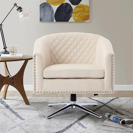 Swivel Barrel Chair Living Room Chair with Nailheads and Metal Base