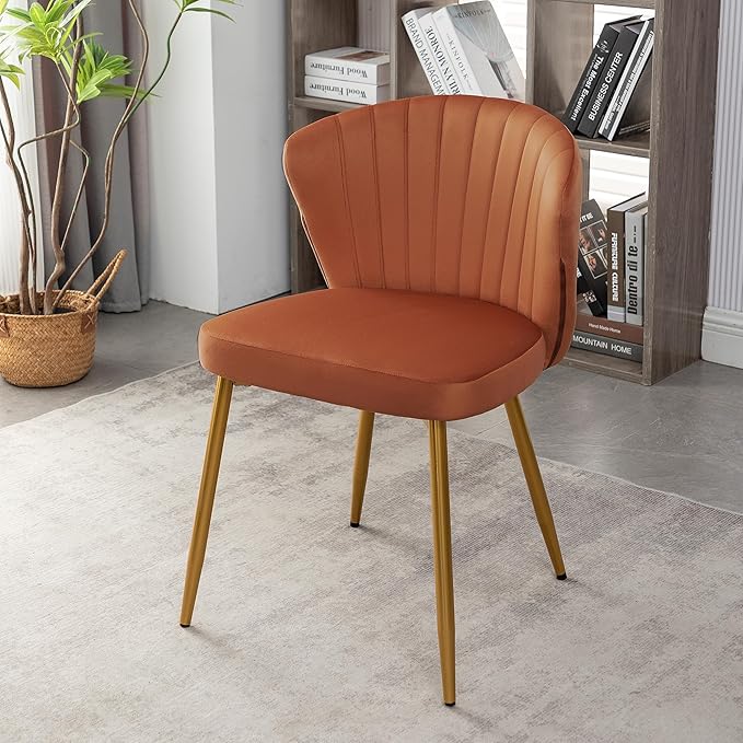 Modern Velvet Accent Chair for Living Room Bedroom Entryway or Small Spaces with Channel-Tufted Design Comfortable and Trendy Armless Seat Red Orange