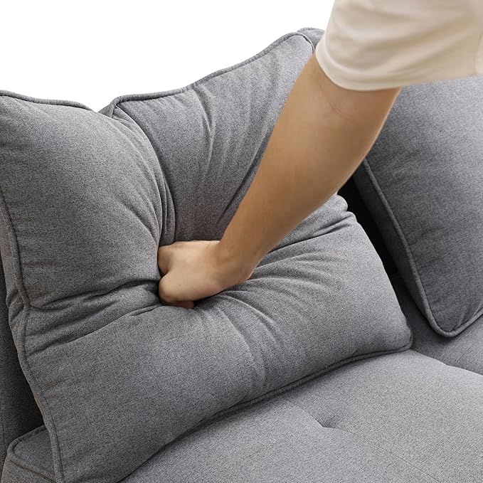 Sleeper Sofa 4-in-1 Convertible Ottoman Couch Bed Modern Sackcloth Futon Sofa Bed with 2 Pillows Adjustable Backrest Recliner Folding Loveseat for Living Room Apartment Dorm OfficeGrey
