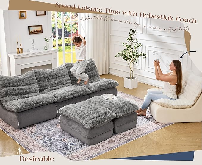 Hobestluk Sofa Couch Foam Sofa for Small Spaces Comfy Sofas with footrest Couch Recliner Small Sofas for Living Room Bedroom Apartment (Grey)