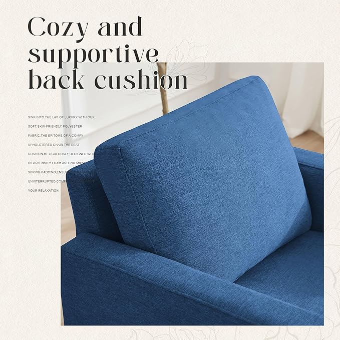 Mid-Century Accent ChairModern Linen Fabric Armchair for Living RoomComfy Upholstered Reading Accent Chairs for BedroomSingle Sofa Chair with Wood Legs (Blue 2 Pack)