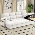 104.7 U-Shaped Sectional Sofa Couch Pull-Out Sleeper Sofa Bed with Storage Chaise Double Cup Holders Dual USB Charging Ports Couches for Living Room Apartment