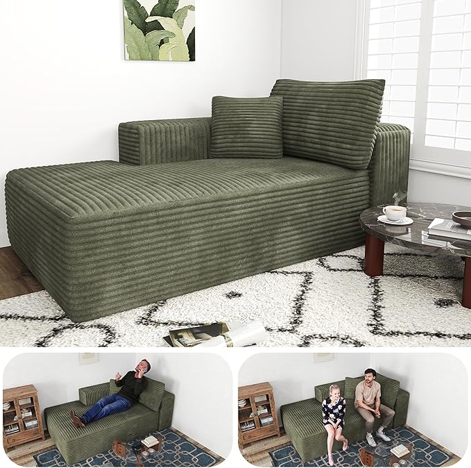 68 Cloud Sectional Sofa Chaise Lounge Chair Plush Corduroy Fabric No Assembly Required Deep Seat for Living Room Bedroom Movie Theater Left Facing Green