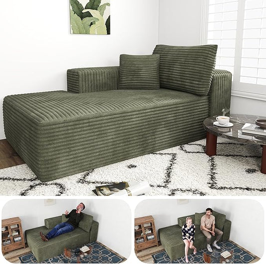 68 Cloud Sectional Sofa Chaise Lounge Chair Plush Corduroy Fabric No Assembly Required Deep Seat for Living Room Bedroom Movie Theater Left Facing Green