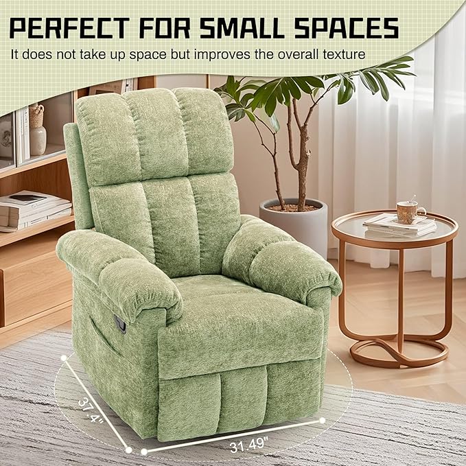Recliner Chair Swivel Rocker Recliner Chair for Adults Small Recliners for Small Spaces Upholstered Manual Recliner with Side Pockets Nursery Rocking Chair for Living Room Chenille Green