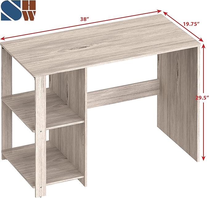 SHW 38-Inch Home Office Computer Desk with Shelves Maple