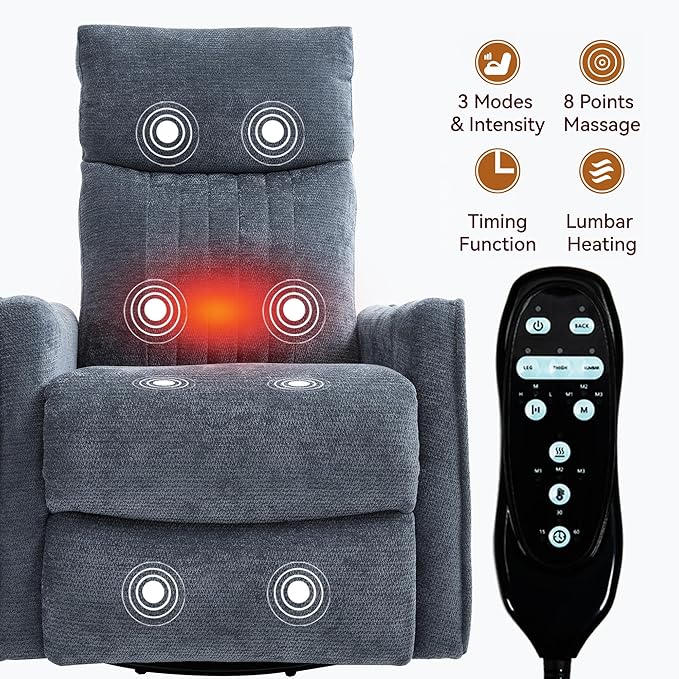 Manual Recliner Chair with Rocker and Swivel for Living Room and Bedroom Comfy Reclining Chairs for Adults Lazy Boy Style Recliners for Small SpacesBlue