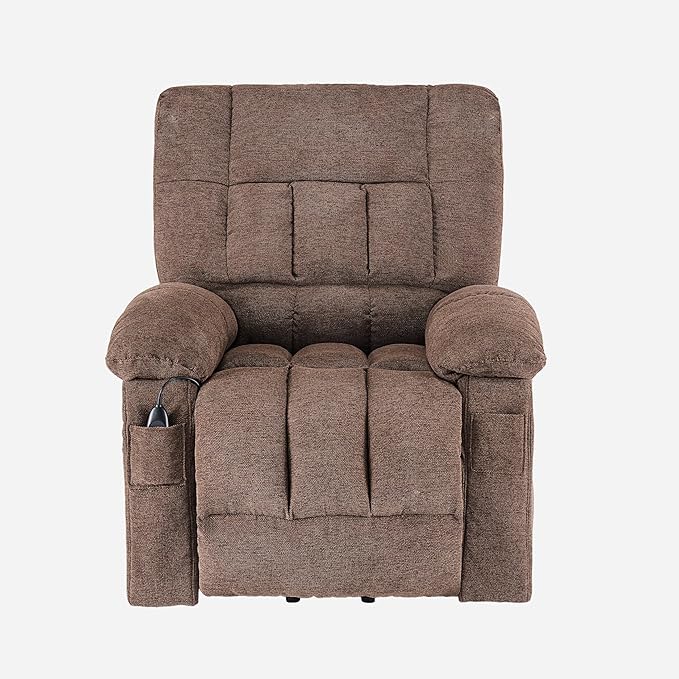 Power Lift Recliner Chair for Adult with Heated and Full Body Massage Glider Nursery Chair with Cup Holder and USB Charge Port Oversided Swivel Rocker Recliner for Living/Study/Bedroom Room Brown
