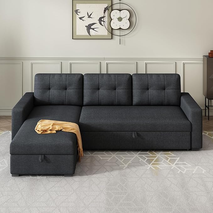 L-Shape Reversible Sectional Sleeper Sofa Bed 4 in 1 Pull Out Couch with Storage Chaise &amp Removable Back CushionsConvertible Sleeper Corner Couch Pull-Out Sofa Bed for Living RoomOffice