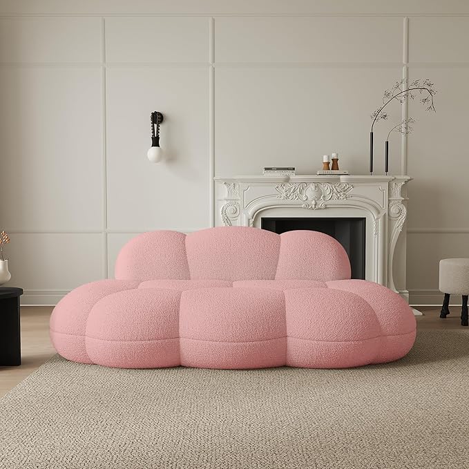 JACH 3 Seater Cloud Sofa for Living Room Modern Sherpa Upholstered Couch Minimalist Leisure Sofa Comfy Cloud Couch for Apartment Small Space No Assembly Required (Pink)