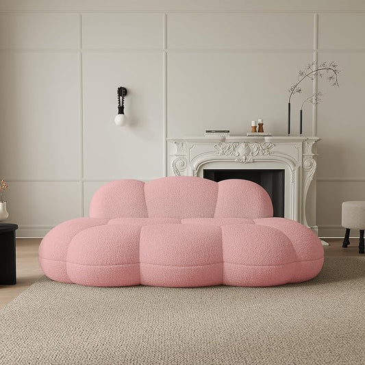 JACH 3 Seater Cloud Sofa for Living Room Modern Sherpa Upholstered Couch Minimalist Leisure Sofa Comfy Cloud Couch for Apartment Small Space No Assembly Required (Pink)
