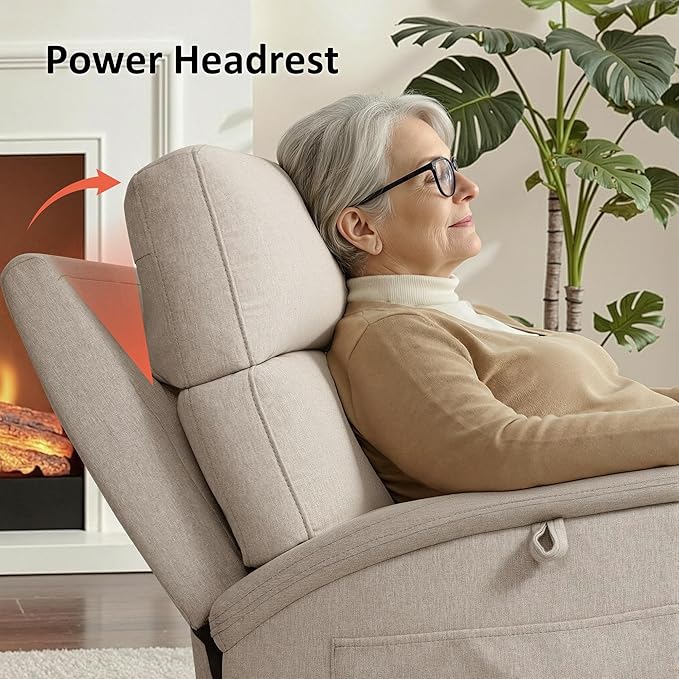 MCombo Power Lift Recliner Chair with Massage and Dual Heating Adjustable Headrest Extended Footrest for Elderly People Fabric R7605 (Beige)