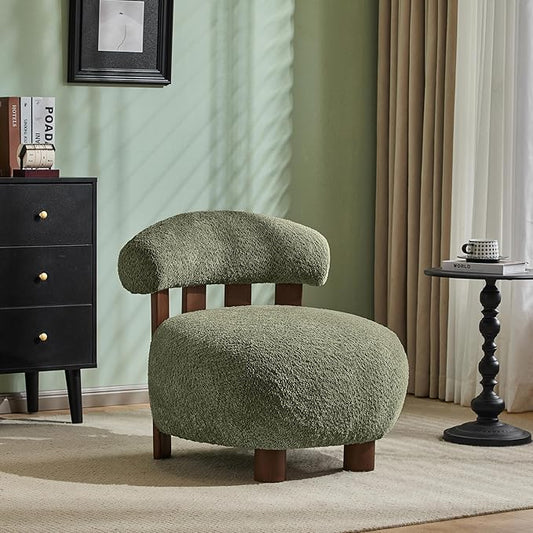Christopher Knight Home Elvina Boucle Fabric Accent Chair Solid Wood Single Lounge Sofa Bedroom Comfy Reading Chair for Modern Minimalist Style Living Room/Home Office Olive Green