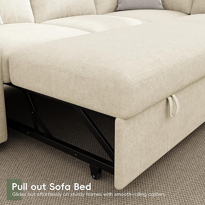 86 Sectional Sleeper Sofa Bed Sleeper Couch with Pull out Bed L Shaped Couch with Storage Modular Sectional Sofa Sectional Couches for Living Room&ampApartment Convertible Sofas Beige Couches