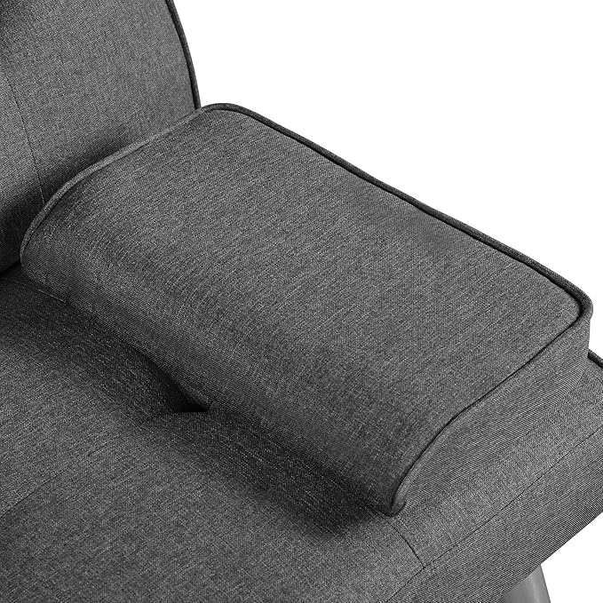 Yaheetech Convertible Sofa Bed Adjustable Fabric Couch Sleeper Modern Recliner Reversible Loveseat Folding Daybed Guest Bed Removable Armrests Cup Holders 3 Angles 772lb Capacity Dark Gray