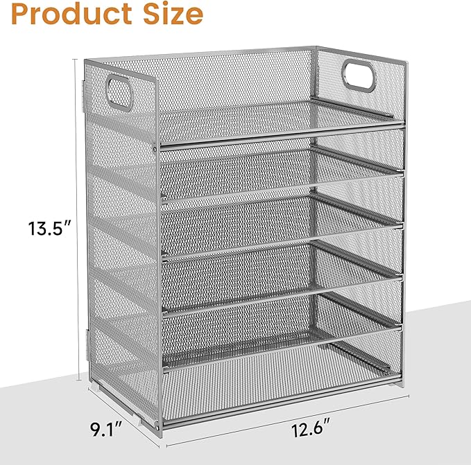 Subekyu 6-Tier Desk Paper Organizer Desktop File Letter Tray with Handle Document Sorter and Accessories Holder for Office Home and School Workspace Organizers Silver - 2 Pack