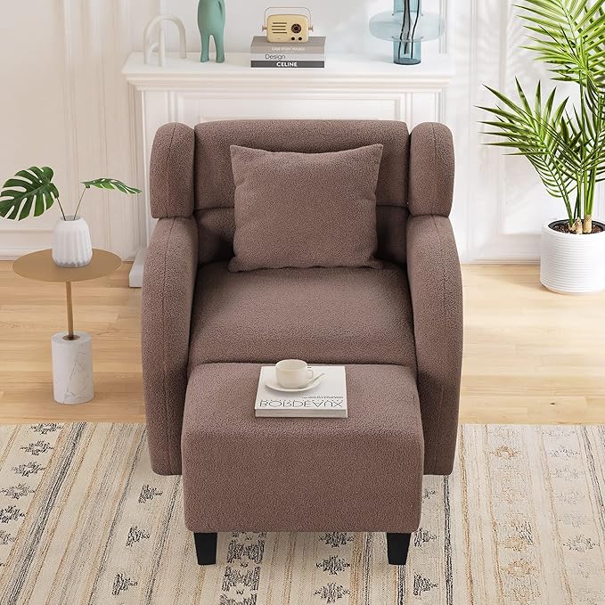Swivel Accent Chair with Ottoman Teddy Short Plush Particle Velvet Armchair360 Degree Swivel Barrel Chair with Footstool for Living Room Hotel Bedroom Office LoungeBrown