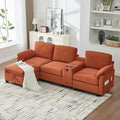 KEIKI 105 L-Shaped Oversized Corduroy Modular Sectional Sofa with 1 Ottoman and Multi Functional Console 4-Seater Upholstered Couch with USB and 2 Cup Holder Easy Assembly for Living Room Orange