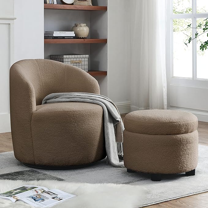 Swivel Barrel Chair Living Room Swivel Chair with Round Storage Chair 360 ° Swivel Club Chair Nursery Bedroom Office Hotel with upholstered Modern Armchair Fabric