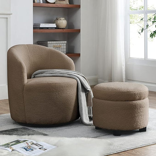 Swivel Barrel Chair Living Room Swivel Chair with Round Storage Chair 360 ° Swivel Club Chair Nursery Bedroom Office Hotel with upholstered Modern Armchair Fabric