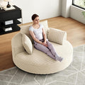 TTK 55” Oversized Corduroy Swivel Chair Fluffy 360° Rotating Sleeper Armchair with Pillows &amp Headrest Full Foam Barrel Chair for Living Room Bedroom Reading Nook Lounge or Apartment Beige