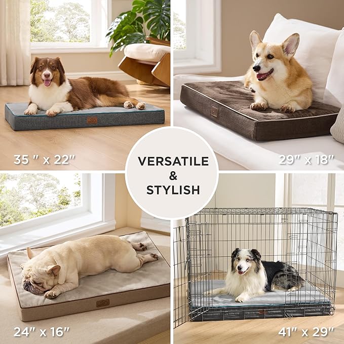 Bedsure Memory Foam Dog Bed Medium Size Dogs- Orthopedic Pet Beds for Crate with Removable Washable Cover and Nonskid Bottom - Plush Flannel Fleece Top Pet Mat Grey