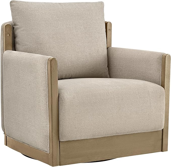 CHITA Swivel Accent Chair Living Room Arm Chair Mid Century Modern Reading Chair Barrel Chair Fabric in Khaki